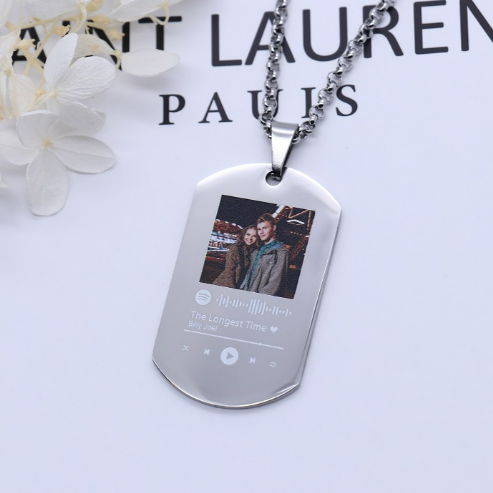 Custom Spotify Song Art Personalized Photo Necklace Engraved Tag Necklace For Him - soufeelmy