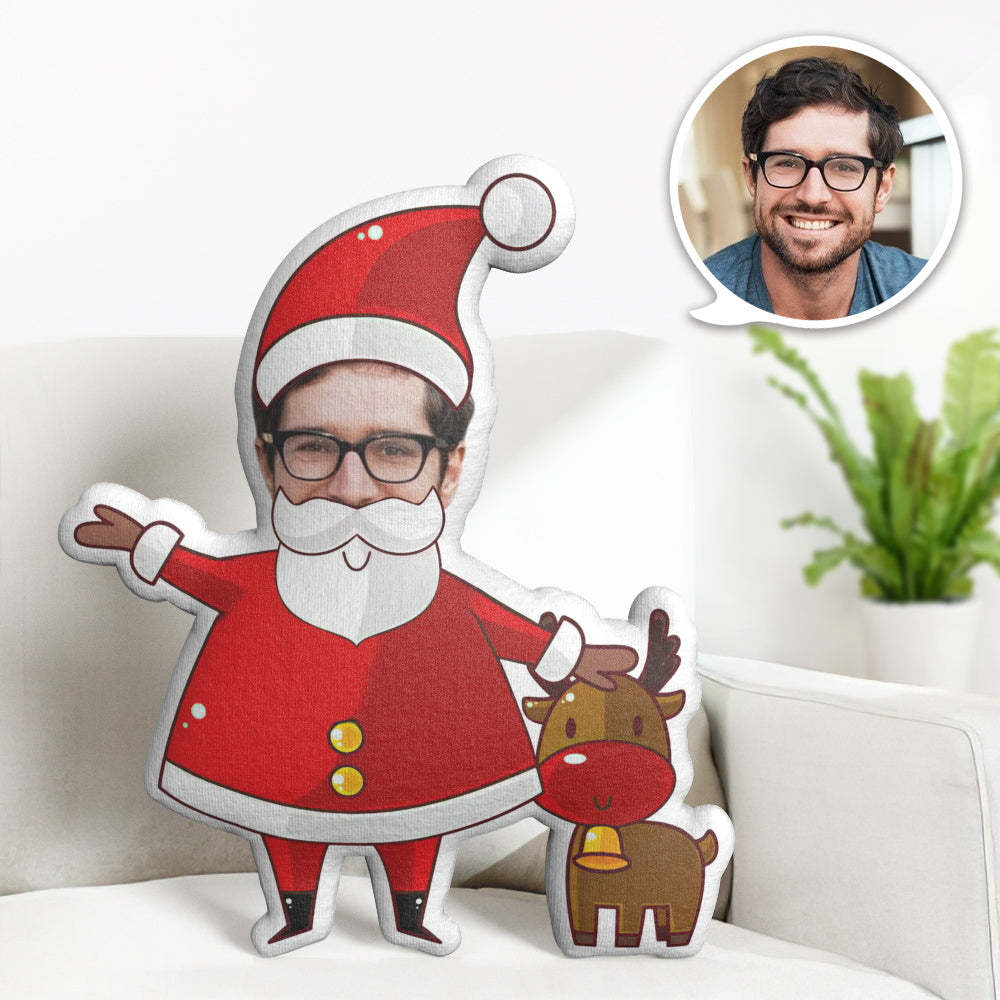 Chrismas Gift My Face Doll Custom Funny Minime Throw Pillow Personalized Santa Claus and Elk - soufeelmy