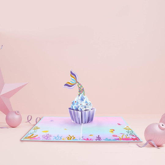 Little Mermaid Cupcake Pop up Card 3D Pop up Card for Birthday Card