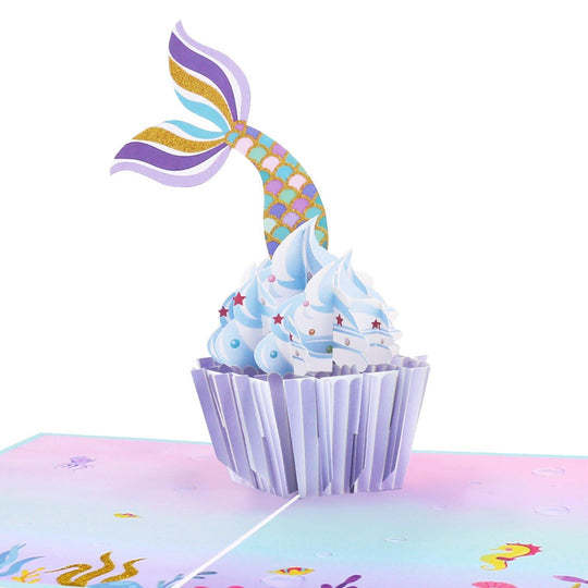 Little Mermaid Cupcake Pop up Card 3D Pop up Card for Birthday Card - soufeelmy