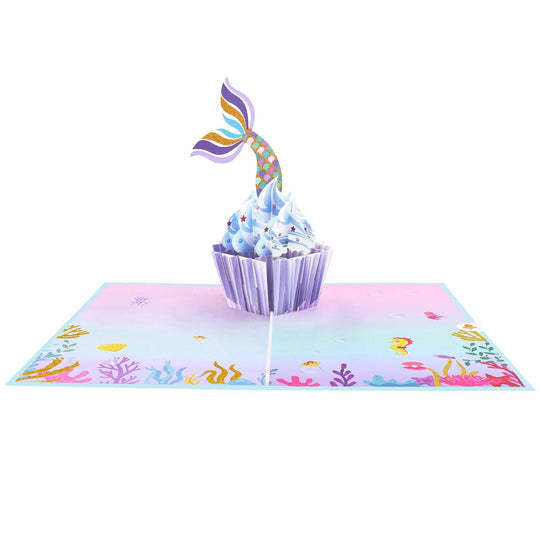 Little Mermaid Cupcake Pop up Card 3D Pop up Card for Birthday Card - soufeelmy