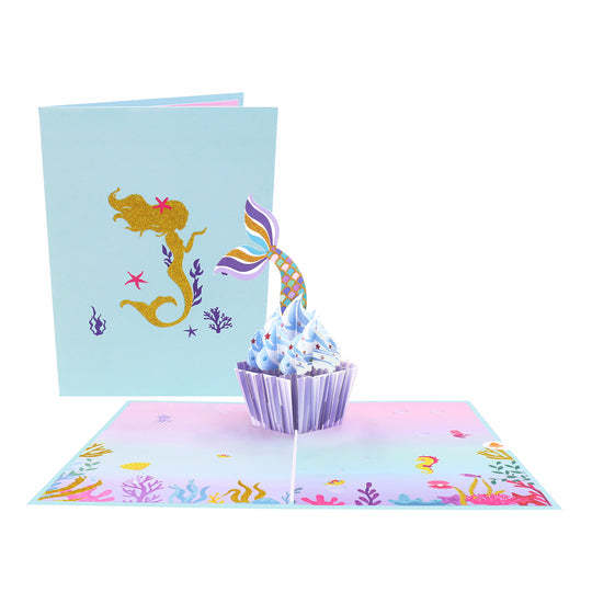 Little Mermaid Cupcake Pop up Card 3D Pop up Card for Birthday Card - soufeelmy