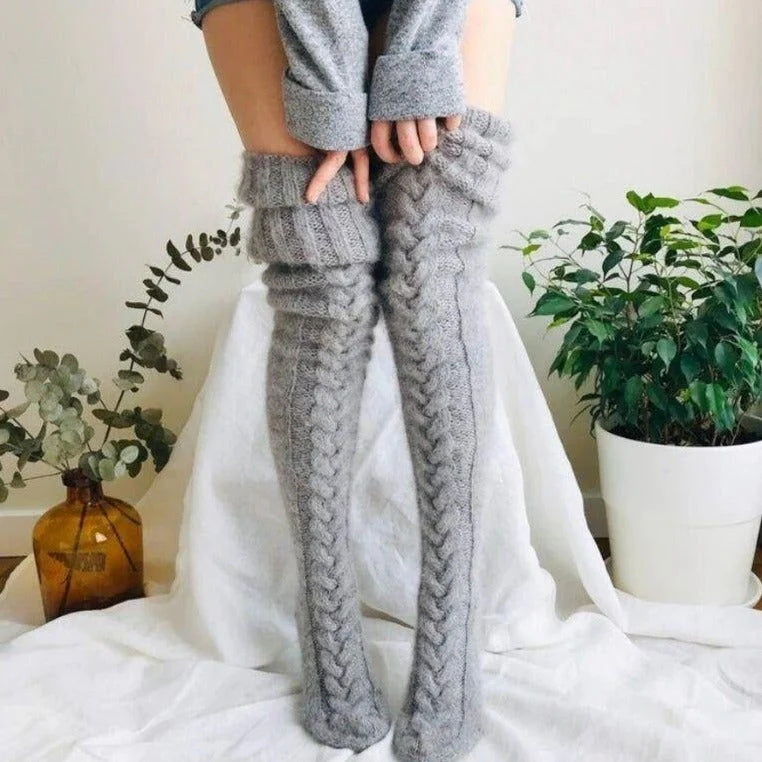 Knitted Over The Knee Socks Women Winter Leg Warmers Over Knee Thick Leg Warmers - soufeelmy