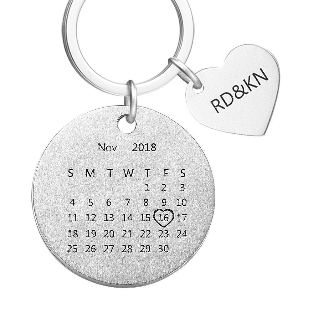 Custom Photo Keychain Personalized Engraved Calendar Keychain - 