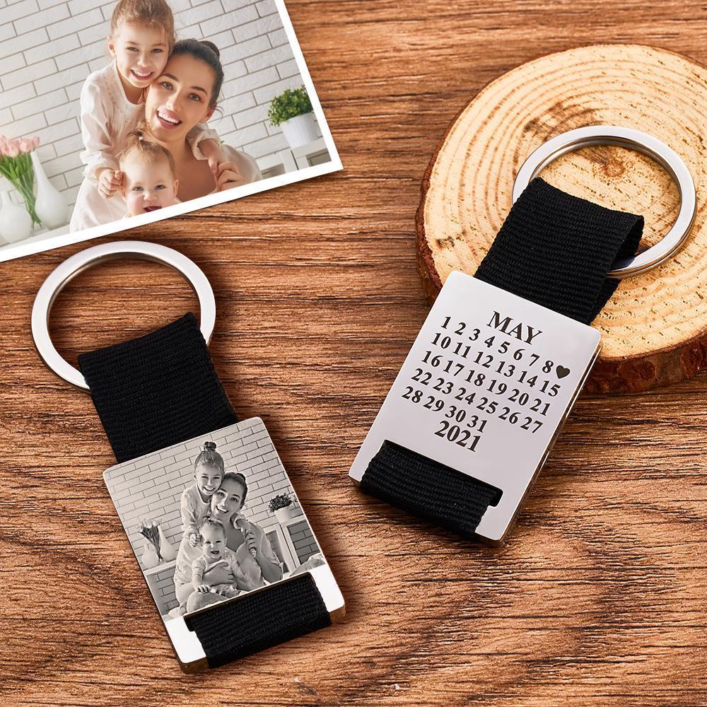 Custom Photo Engraved Calendar Key Chain Keyring Gift for Valentine's Day - soufeelmy