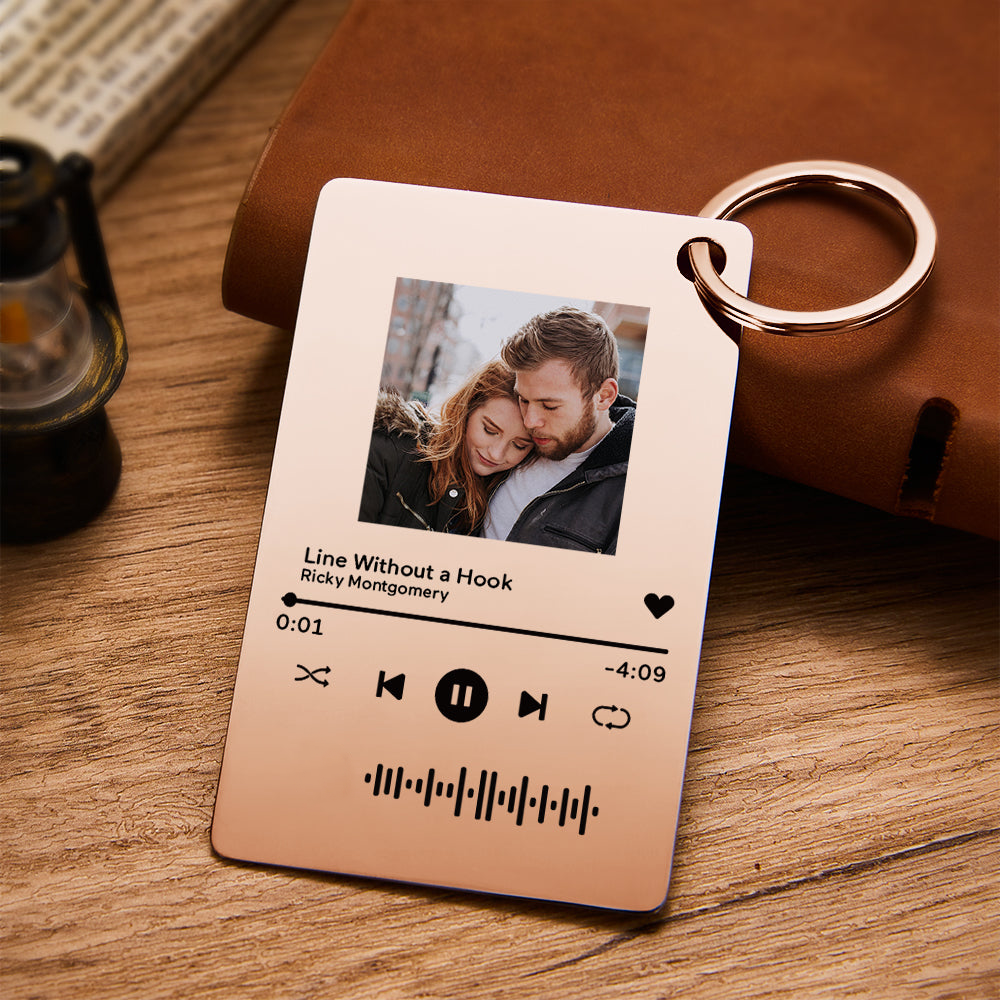 Customized Scannable Spotify Code Plaque Keychain Music and Photo, Song Keychain,Engraved Keychain Anniversary Gifts For Lovers - soufeelmy