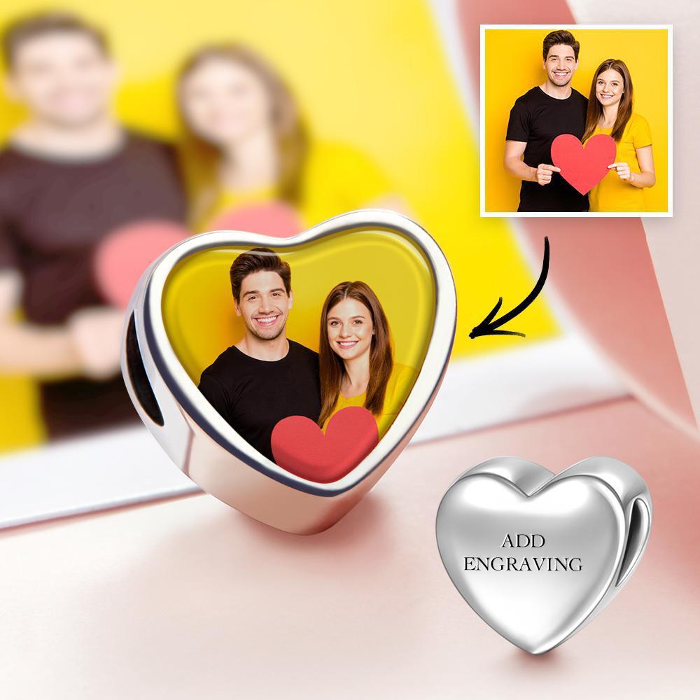 Engraved Heart Photo Charm Picture Charm Gift For Couples - 