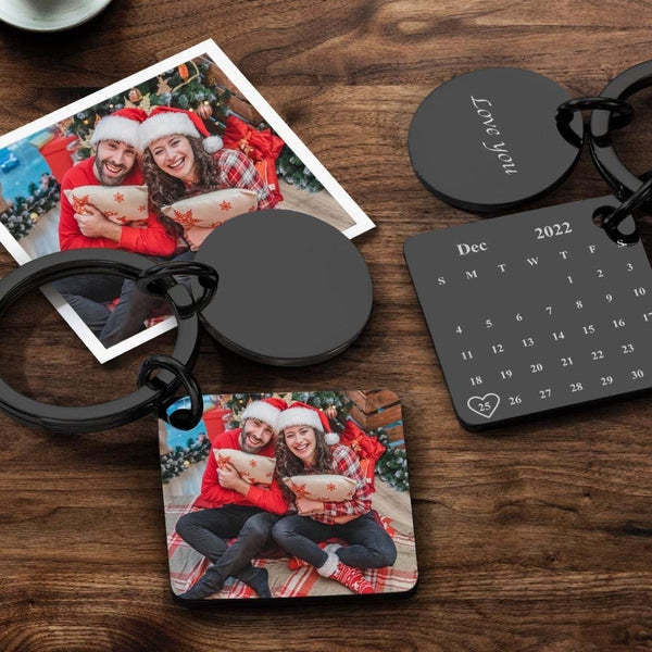 Custom Photo Keychain Engraved Calendar Keychain Gifts Black - soufeelmy