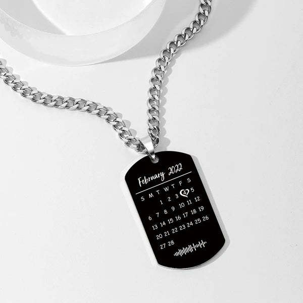 Custom Engraved Music Code Photo Necklace With Custom Calendar Perfect Anniversary Gift For Beloved One