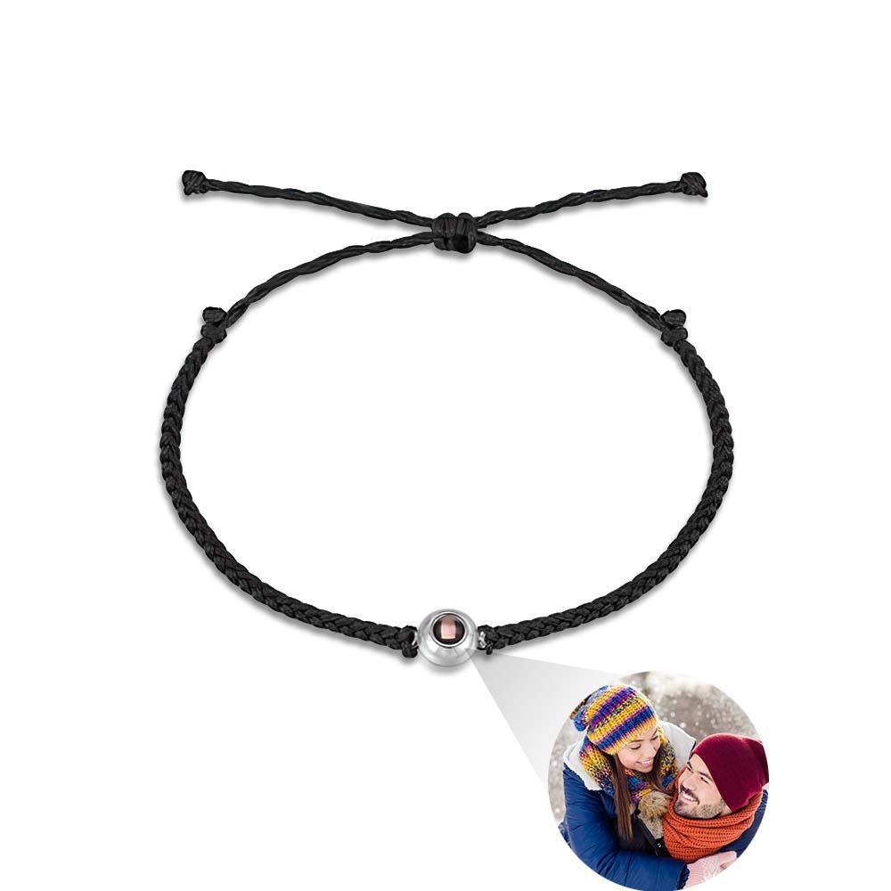 Personalized Photo Projection Couple Bracelet Braided Black Rope Bracelet Gift for Mother's Day - soufeelmy