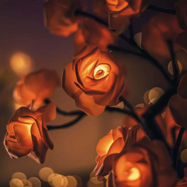 LED Simulation Flower Rose Tree Light Decorative Night Light Anniversary Gift for Lover - White - soufeelmy