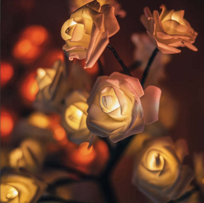 LED Simulation Flower Rose Tree Light Decorative Night Light Anniversary Gift for Lover - White - soufeelmy
