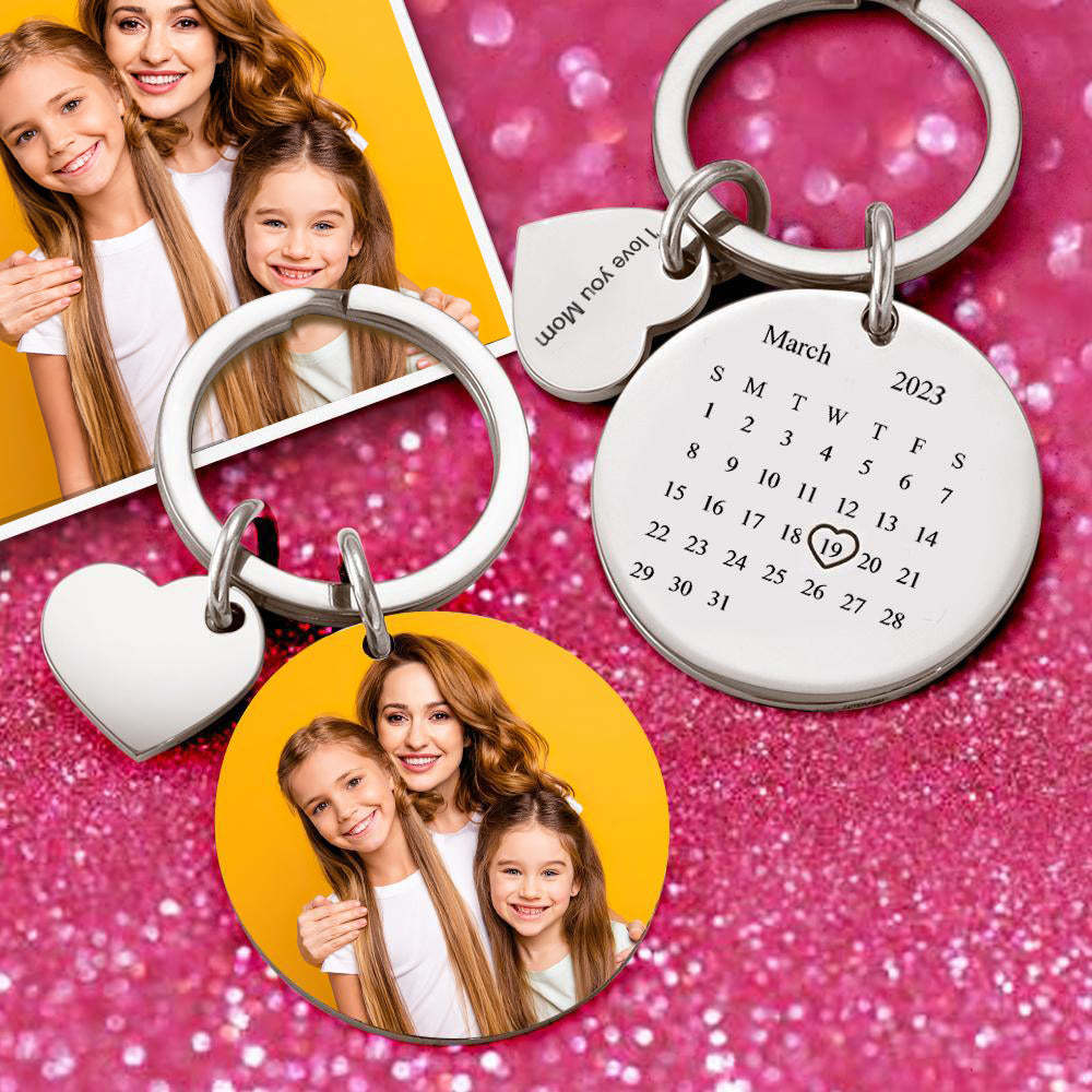 Custom Photo Keychain Personalized Engraved Calendar Keychain Gift For Mother - soufeelmy