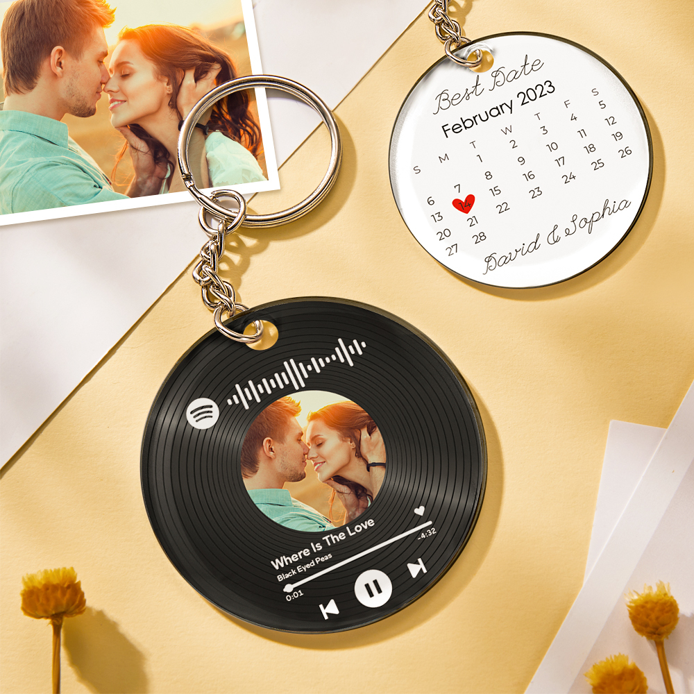 Custom Photo and Date Keychains Scannable Spotify Code Acrylic Anniversary Key Chain Gifts for Couple