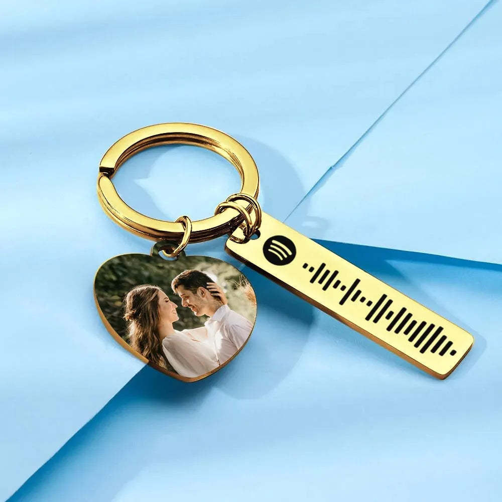 Personalized Spotify Keychain Custom Picture & Music Song Code Heart Couples Photo Keyring Gifts for Boyfriend - soufeelmy