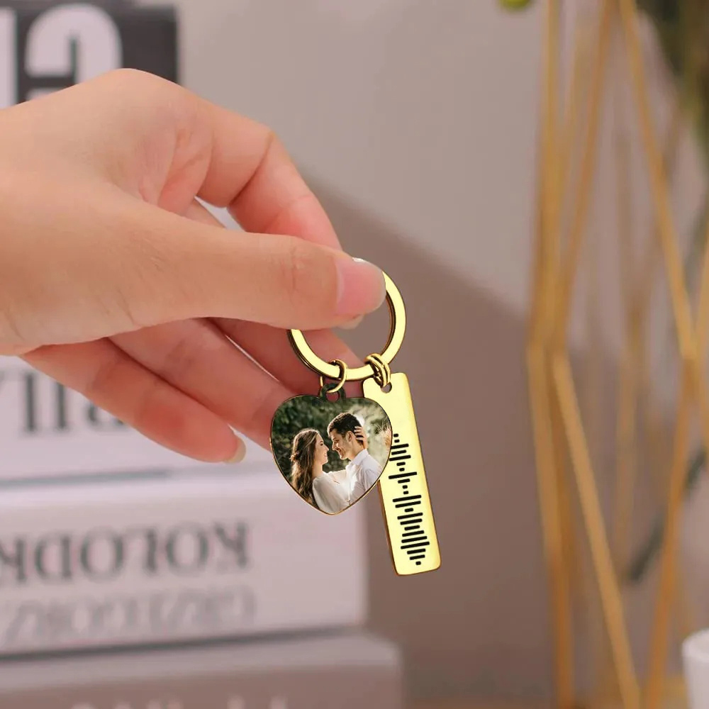 Personalized Scannable Music Code Keychain Custom Picture & Music Song Code Heart Couples Photo Keyring Gifts for Boyfriend - soufeelmy