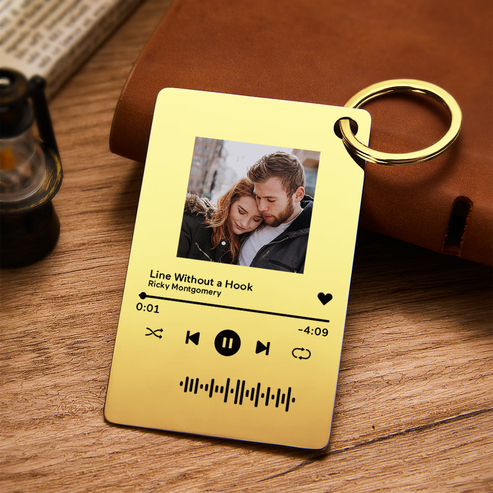 Customized Scannable Spotify Code Plaque Keychain Music and Photo, Song Keychain,Engraved Keychain Anniversary Gifts For Lovers - soufeelmy