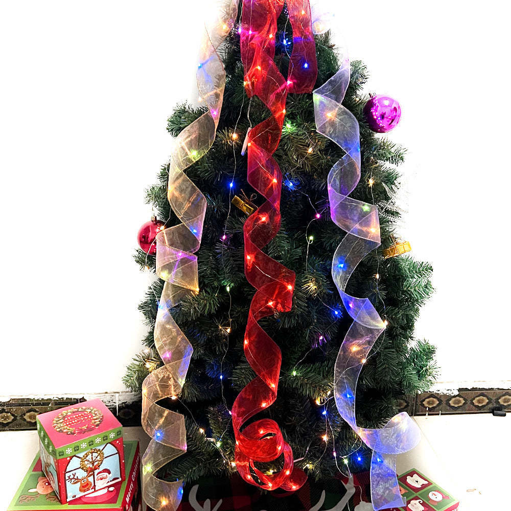Christmas Ribbon Lights Copper Wire Ribbon Bows Lights for Holiday Party Decoration - soufeelmy