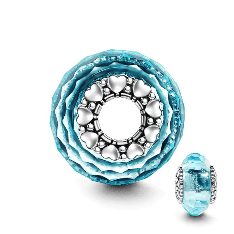 Blue Heart Core Charm Murano Glass Bead Silver - soufeelus