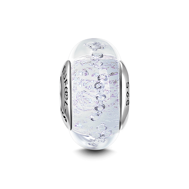 White Frazil Charm Murano Glass Bead Silver - soufeelus