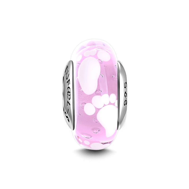 Baby Feet Pink Charm Murano Glass Bead Silver - soufeelus