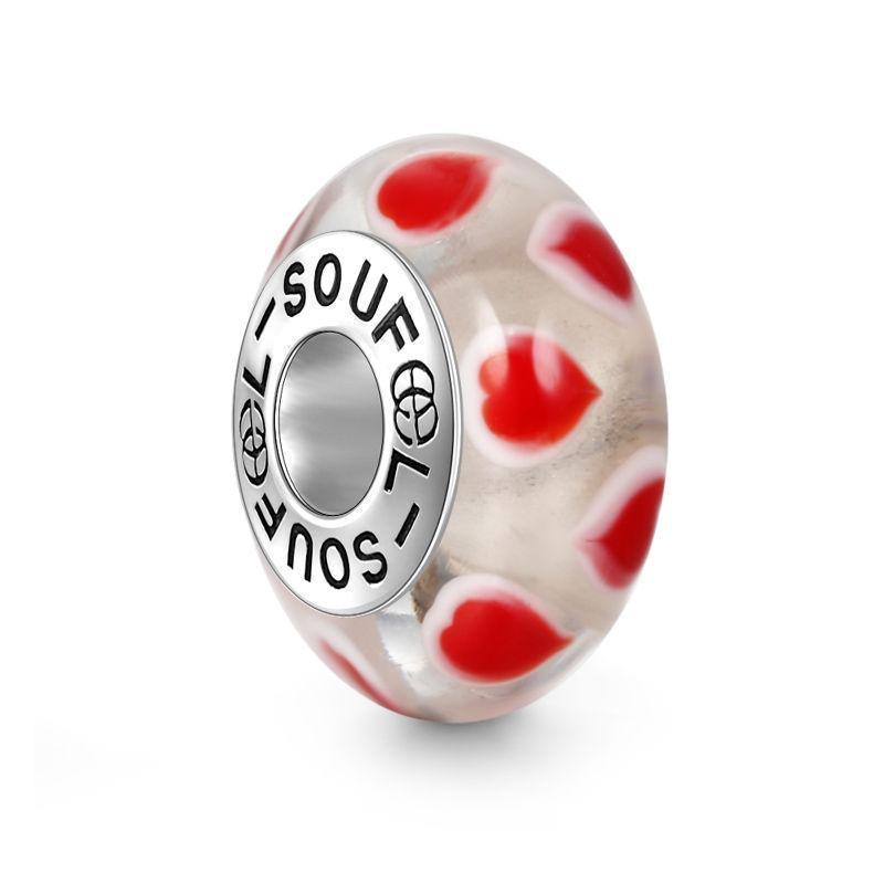 Red Heart Charm Murano Glass Bead Silver - soufeelus