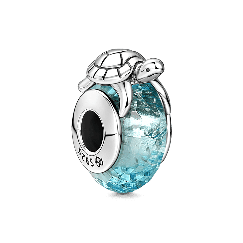 Turtle Ice Crystal Faceted Charm Murano Glass Bead Silver - soufeelus