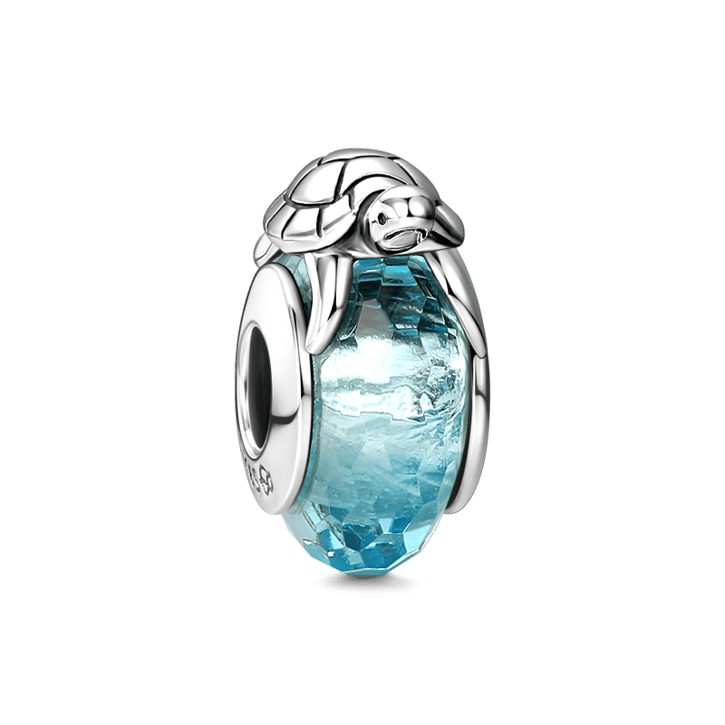 Turtle Ice Crystal Faceted Charm Murano Glass Bead Silver - soufeelus