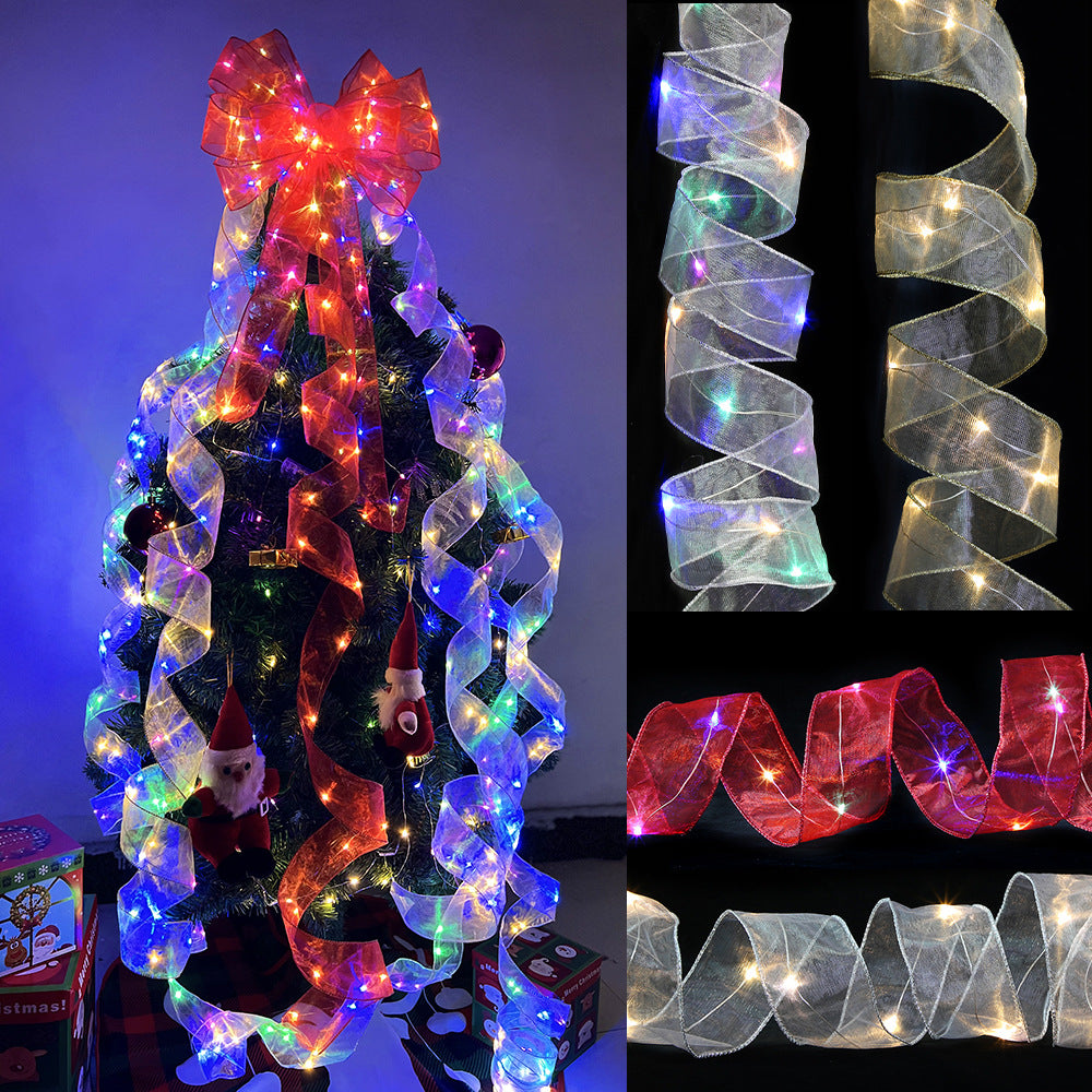 Christmas Ribbon Lights Copper Wire Ribbon Bows Lights for Holiday Party Decoration - soufeelmy