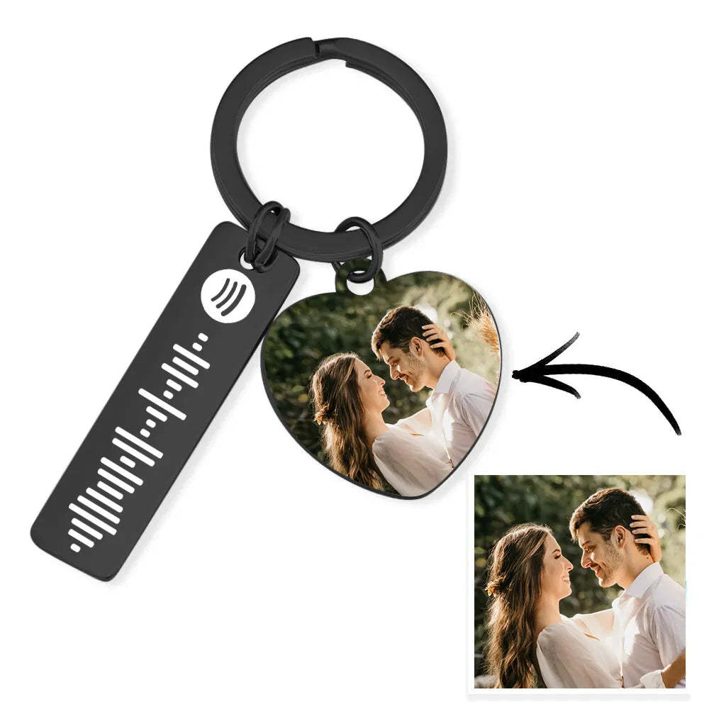 Personalized Spotify Keychain Custom Picture & Music Song Code Heart Couples Photo Keyring Gifts for Boyfriend - soufeelmy