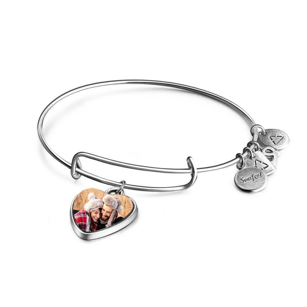 Engraved Complete Heart Photo Charm Bangle Special Alloy - soufeelus