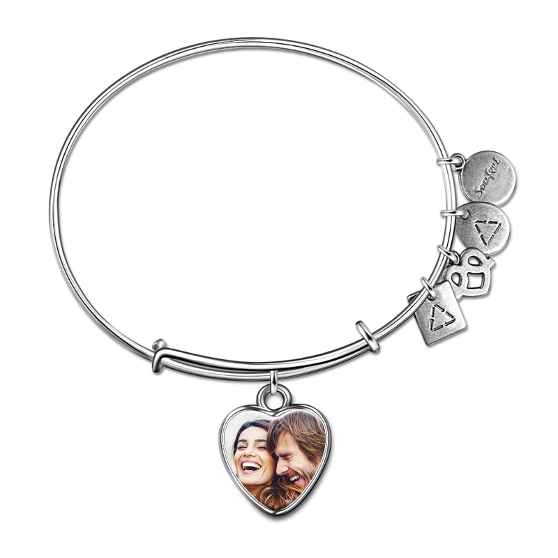 Engraved Complete Heart Photo Charm Bangle Special Alloy - soufeelus