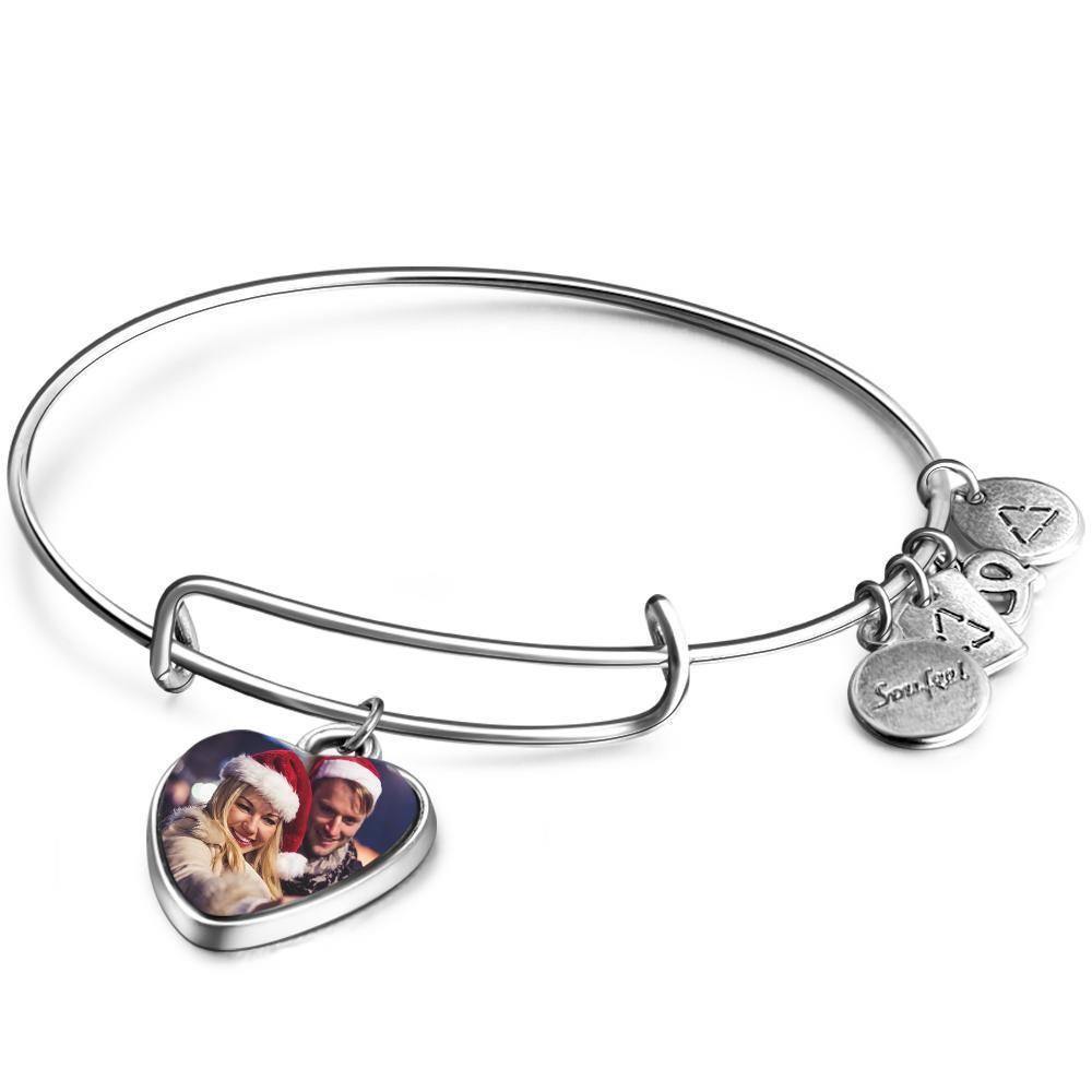 Engraved Complete Heart Photo Charm Bangle Special Alloy Christmas Gifts - 