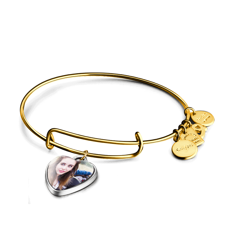 Complete Heart Photo Charm Bangle 14kGold Plated Special Alloy - soufeelus