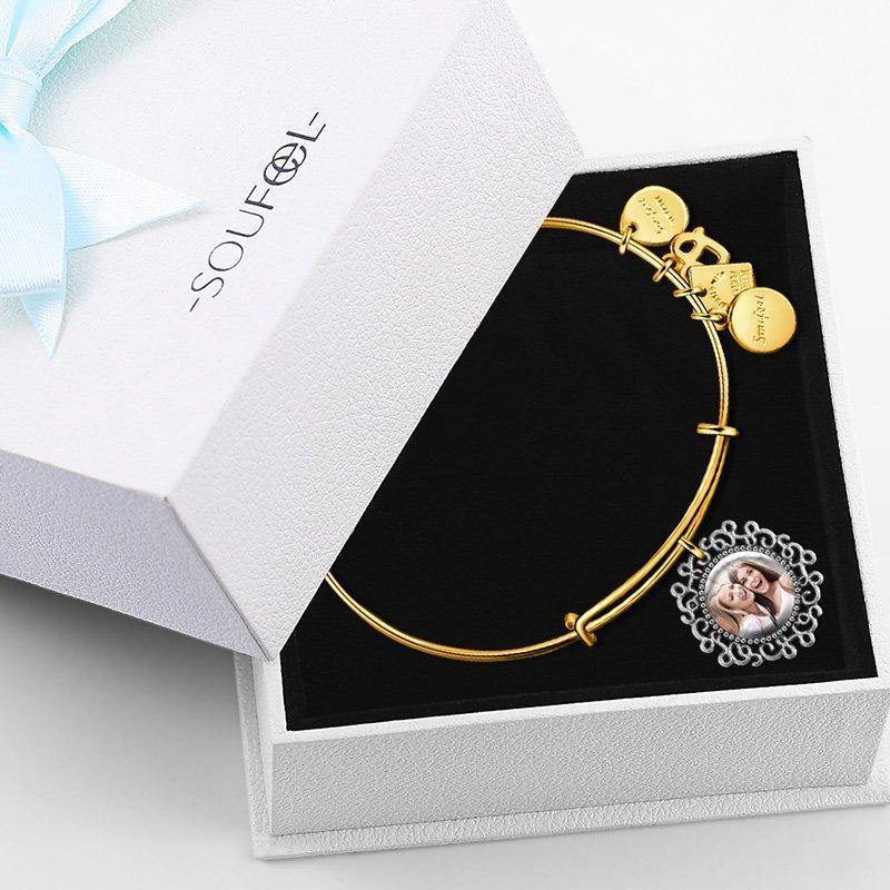 Complete Round Photo Charm Bangle 14kGold Plated Special Alloy - soufeelus