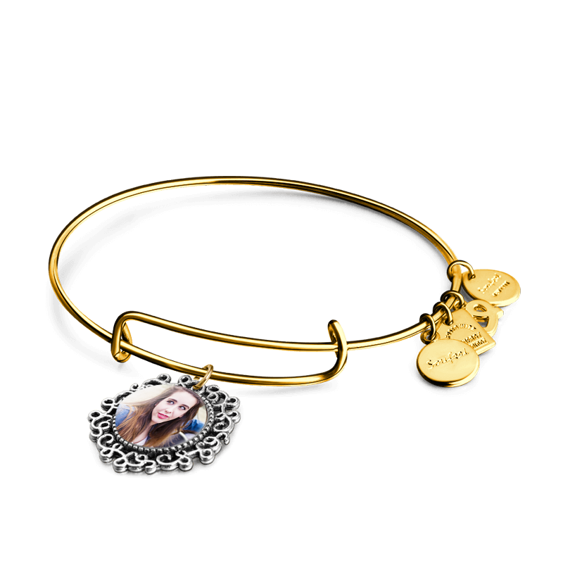 Complete Round Photo Charm Bangle 14kGold Plated Special Alloy - soufeelus