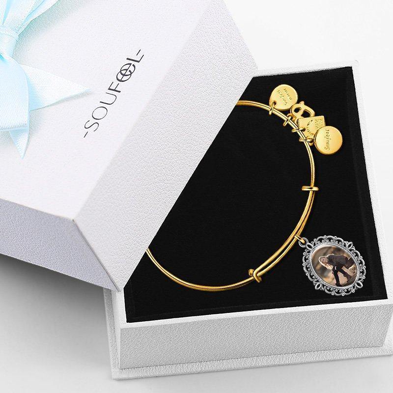 Complete Oval Photo Charm Bangle 14kGold Plated Special Alloy - soufeelus