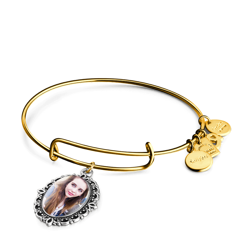 Complete Oval Photo Charm Bangle 14kGold Plated Special Alloy - soufeelus