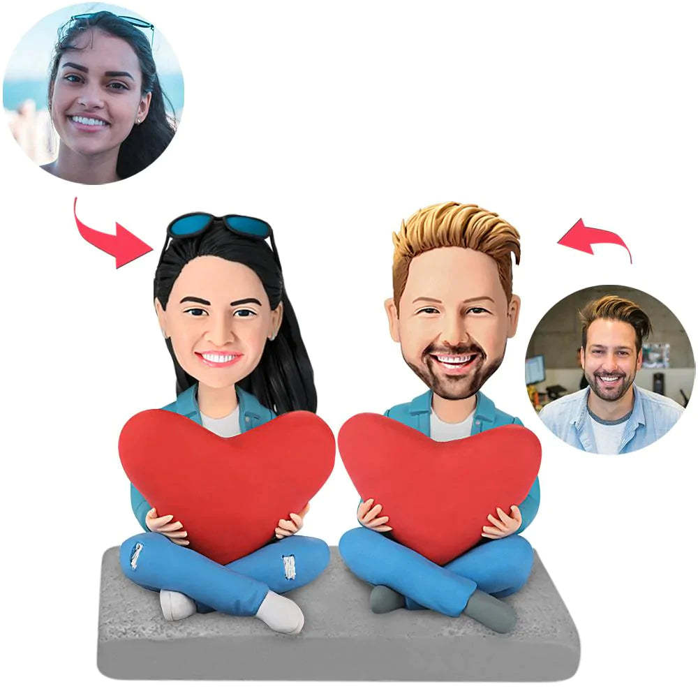 Anniversary Gift Heart Couple Custom Bobblehead With Engraved Text - soufeelmy