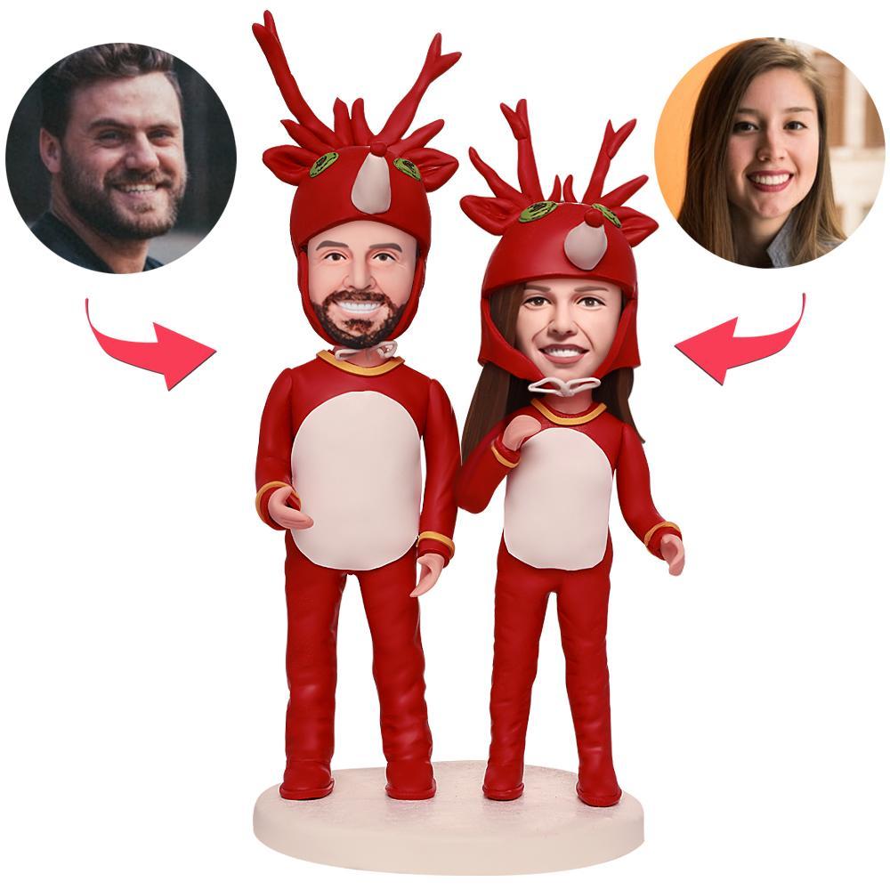 Custom Bobblehead Christmas Elk Costumes Christmas Gifts Double Head Customized With Engraved Text - 