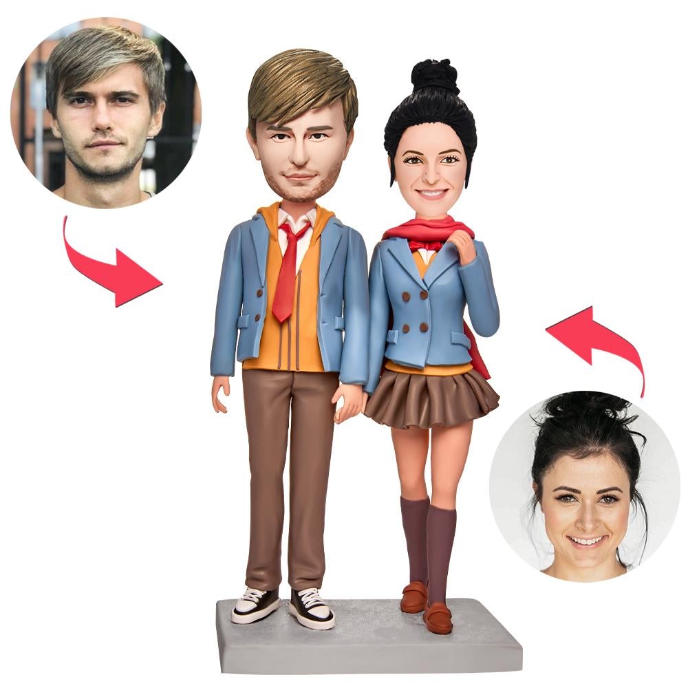 Lovers in Matching Outfits Custom Bobblehead With Engraved Text - 