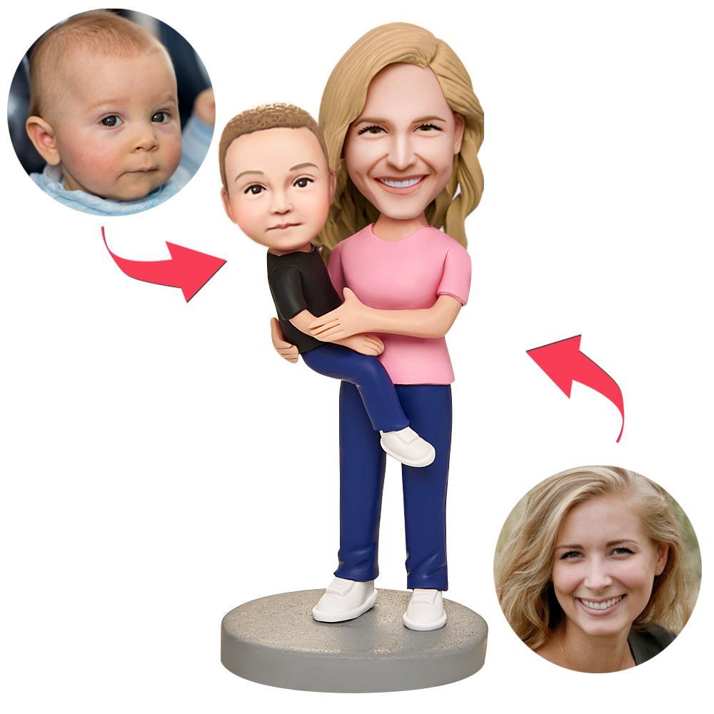 Custom Bobblehead With Engraved Text With Children Mother's Day Gift - 