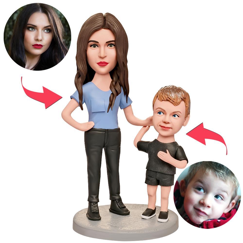 Mom Grabbing Child's Ear Custom Bobblehead With Engraved Text -