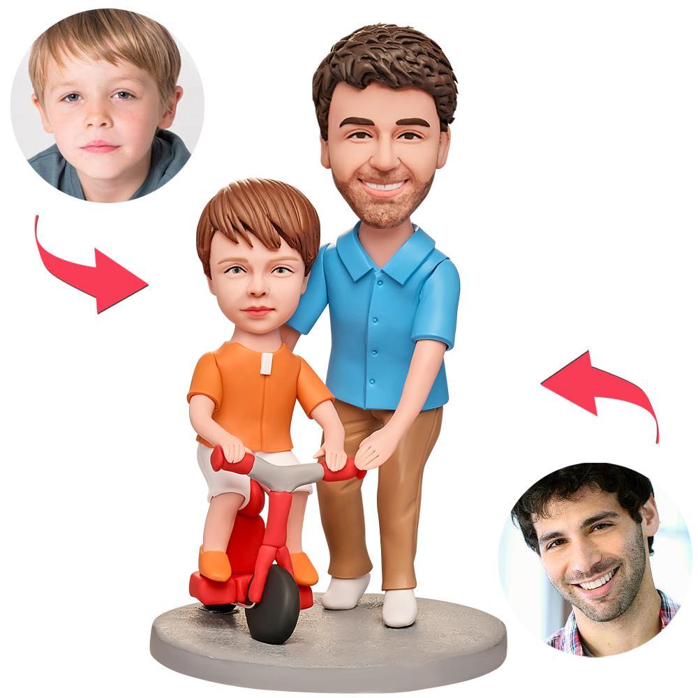 Dad Teaching Son Cycling Custom Bobblehead With Engraved Text - 