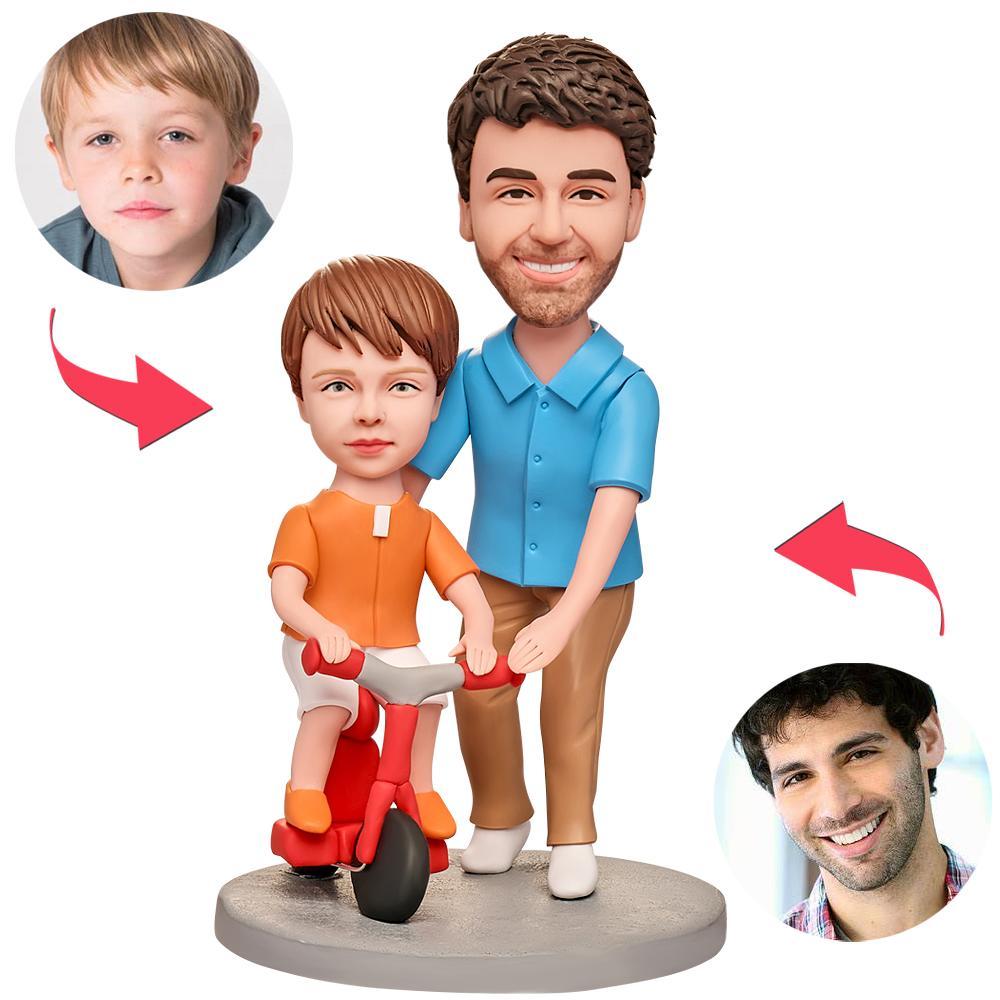 Dad Teaching Son Cycling Custom Bobblehead With Engraved Text -
