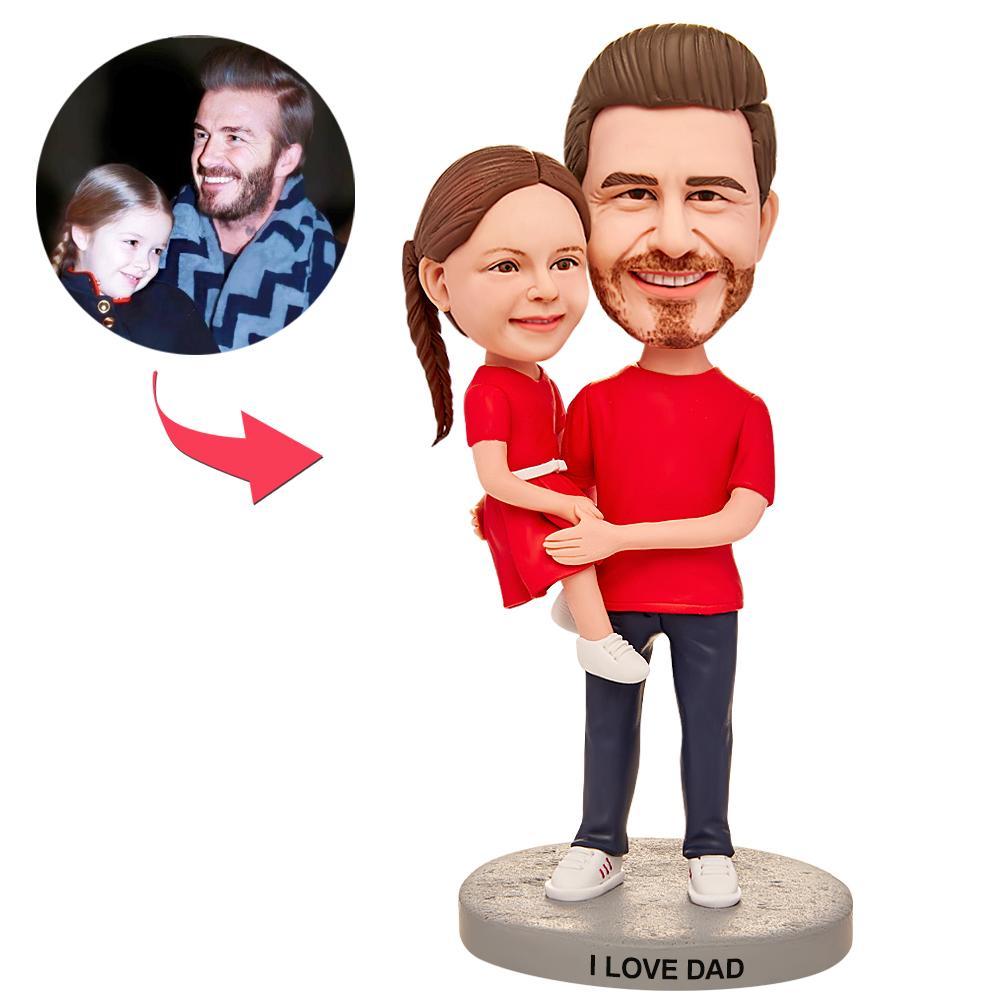 Custom Happy Father Daughter In Red T-Shirt Custom Figure Bobblehead - soufeelmy