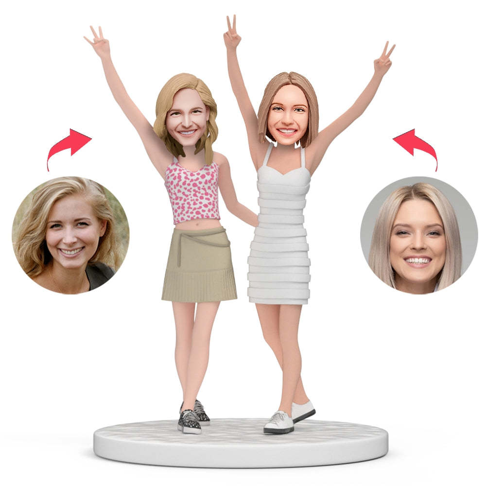 Sisters Cheering Up Custom Bobblehead With Engraved Text - soufeelmy