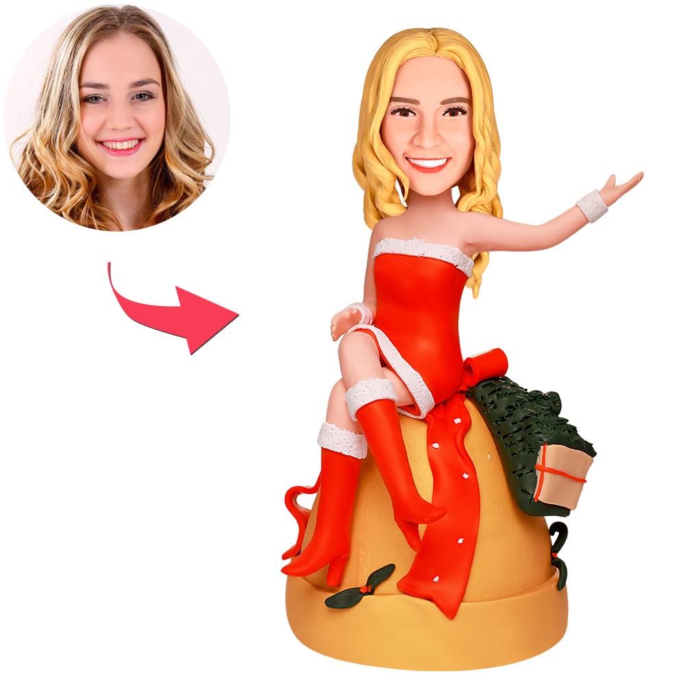 Christmas Bells Girl Custom Bobblehead With Engraved Text - 
