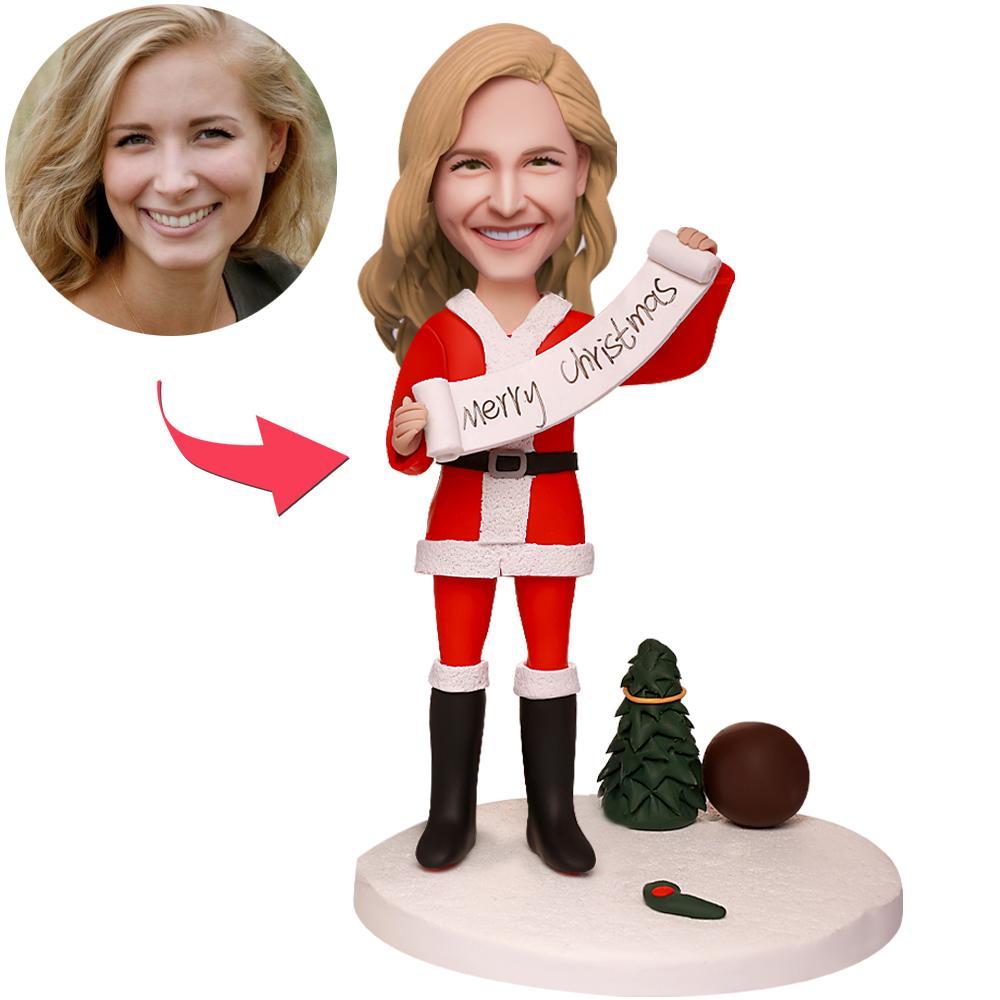 Merry Christmas - Custom Bobblehead Christmas Women With Engraved Text - 