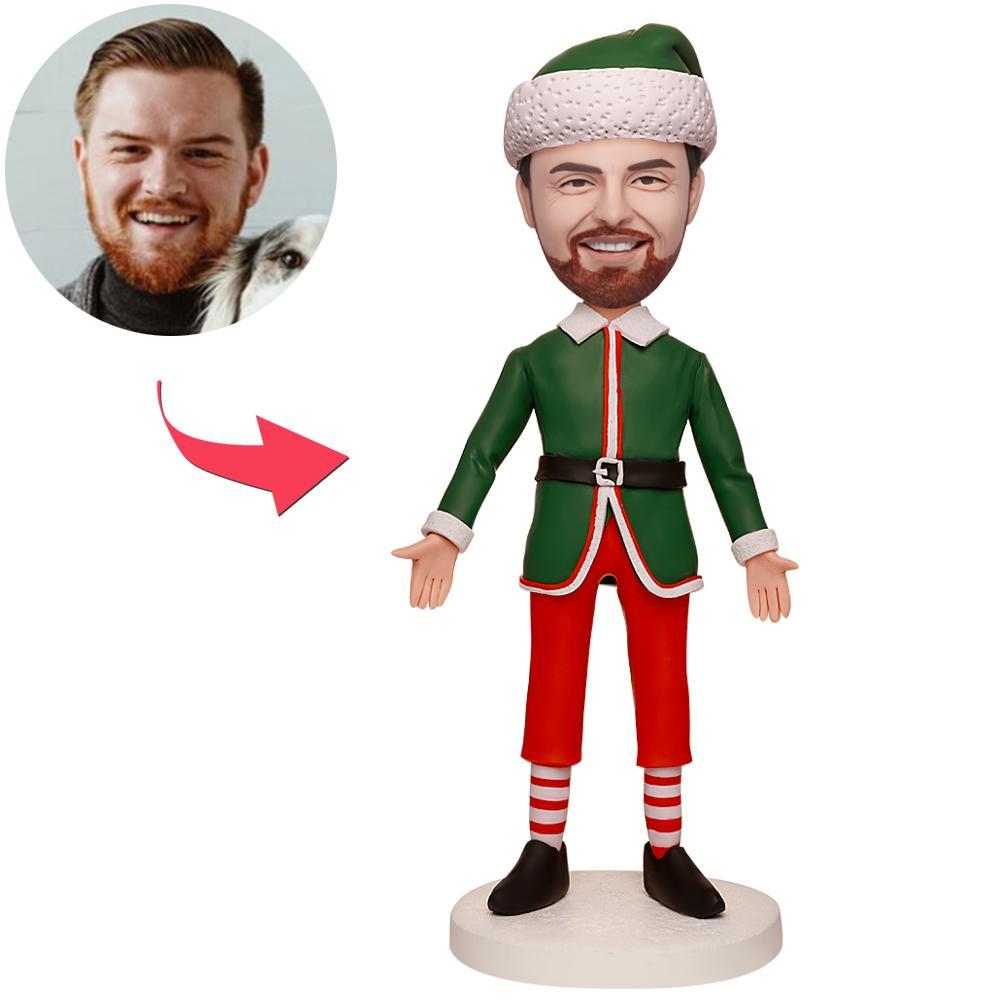 Green Christmas Costumes Custom Bobblehead Men With Engraved Text - 